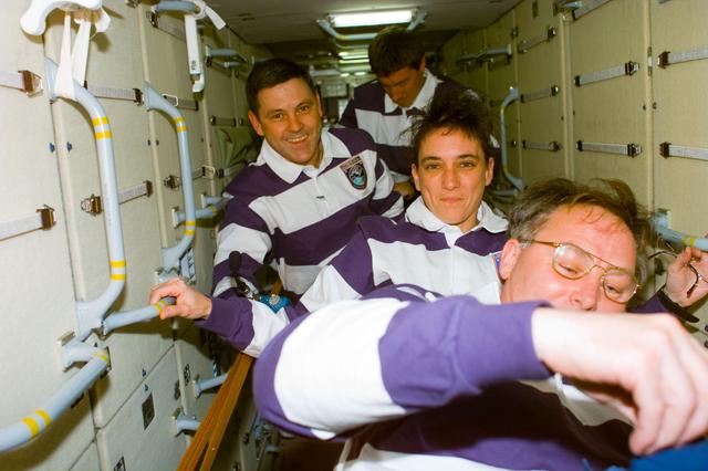 NASA image: Cabana and Krikalev open the hatch to the FGB/Zarya module