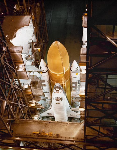 NASA image: STS-29 Discovery, OV-103, roll out from KSC Vehicle Assembly Building (VAB)