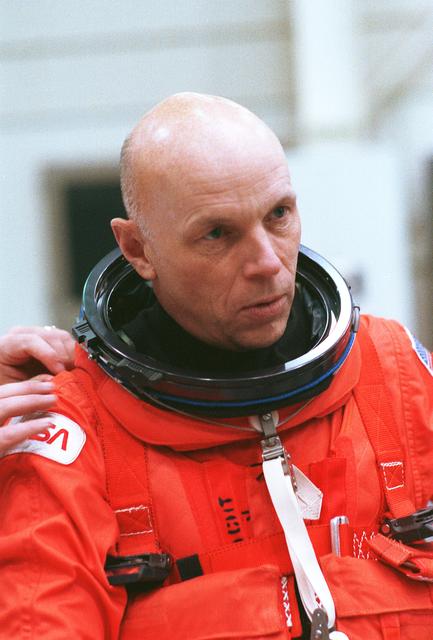 NASA image: Astronaut Story Musgrave in launch/landing suit during STS-33 training
