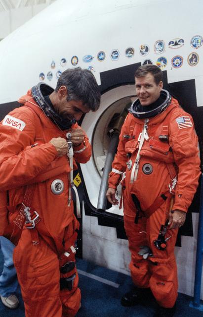 NASA image: STS-40 crewmembers participate in egress training at JSC's MAIL Bldg 9A FFT