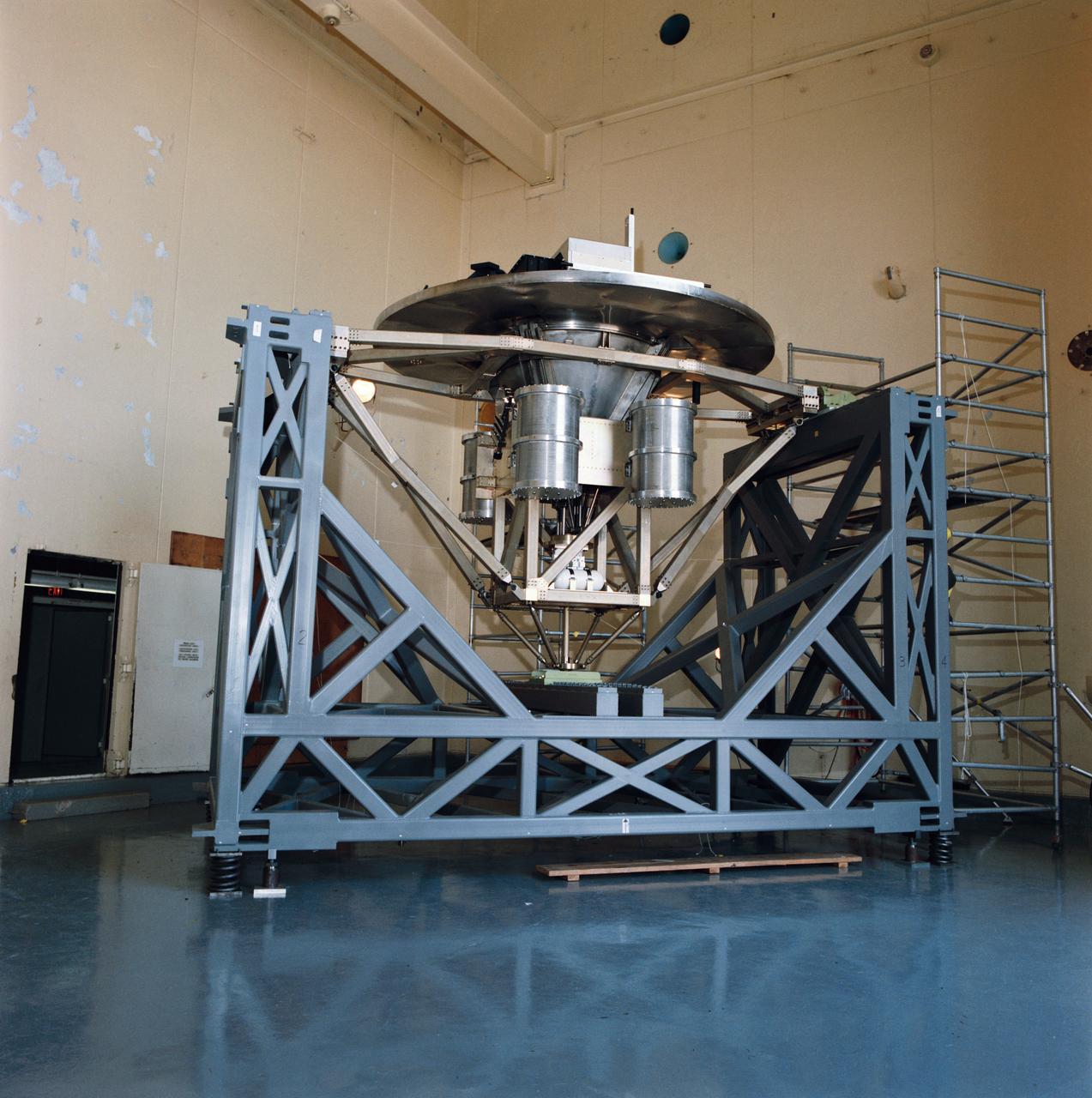 Pictured on a test stand at JSC is the Wake Shield Facility scheduled to fly on STS-60.
