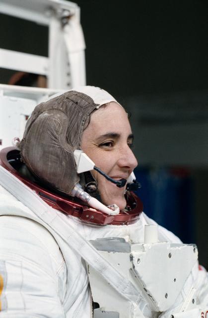 NASA image: Astronaut Sherlock in EMU and CCA during suit qualification at JSC's WETF