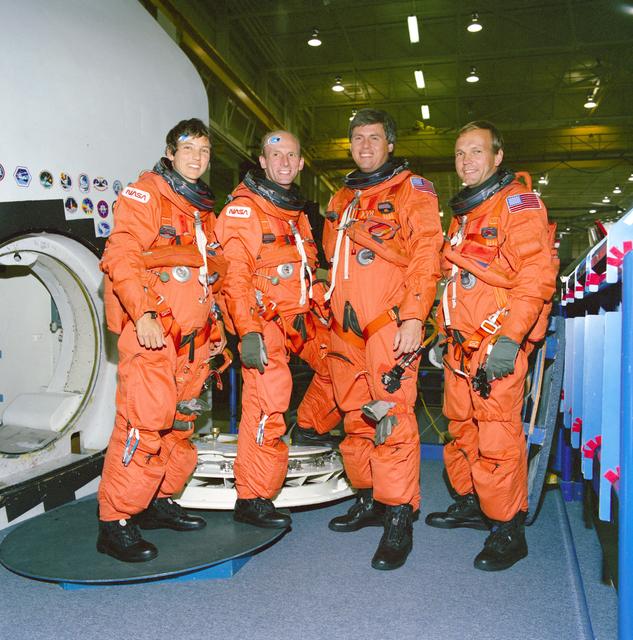 NASA image: STS-55 German payload specialists (and backups) in LESs during JSC training