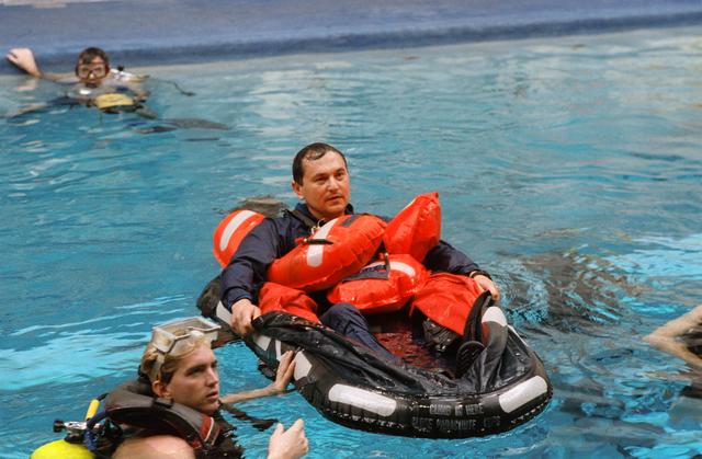 NASA image: STS-60 Cosmonauts in Weightless Environment Training Facility (WETF) training