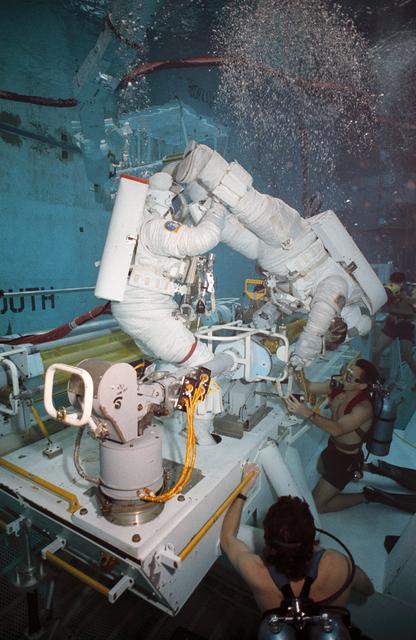 NASA image: Astronauts Thomas D. Akers and Kathryn C. Thornton during WETF training