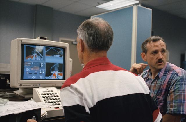NASA image: STS-61 crew utilizing Virtual Reality in training for HST repair mission