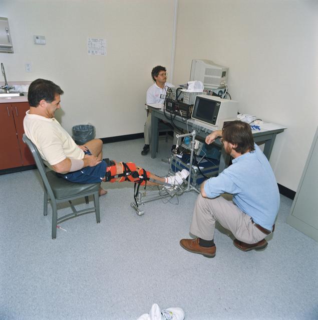NASA image: STS-58 crewmembers participate in baseline data collection