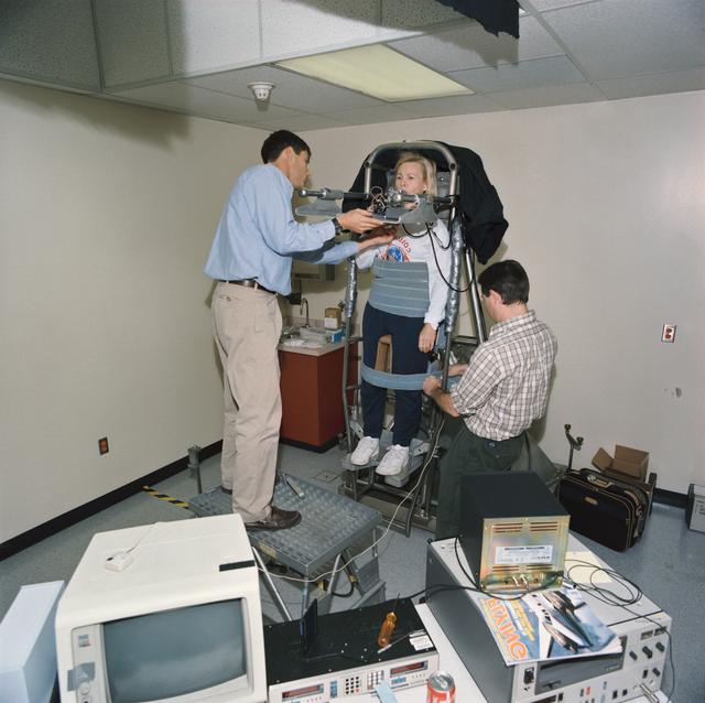 NASA image: STS-58 crewmembers participate in baseline data collection