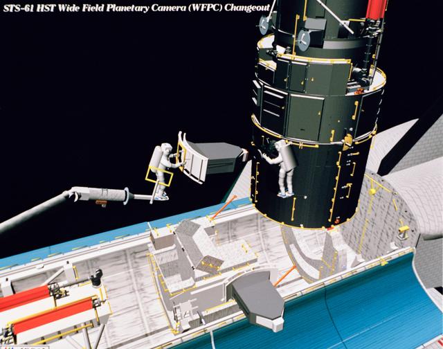 NASA image: Computer-generated scenes depicting the HST capture and EVA repair mission