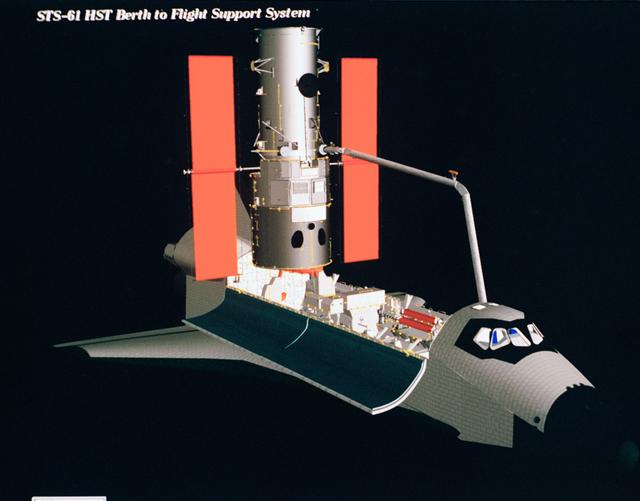 NASA image: Computer-generated scenes depicting the HST capture and EVA repair mission