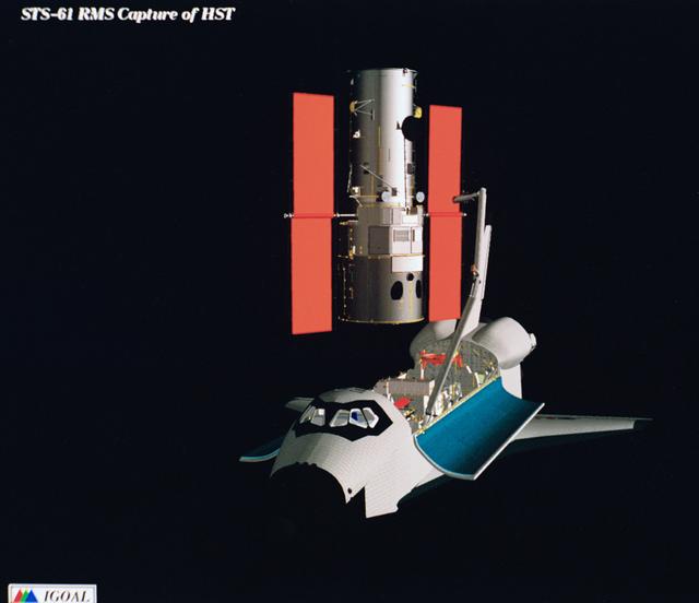 NASA image: Computer-generated scenes depicting the HST capture and EVA repair mission