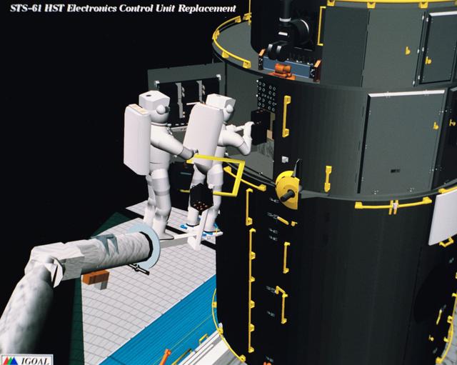 NASA image: Computer-generated scenes depicting the HST capture and EVA repair mission