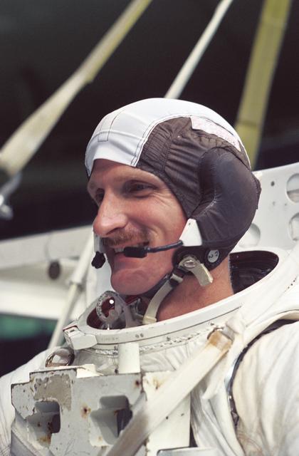Astronaut Joseph Tanner is prepares to be submerged in the WETF