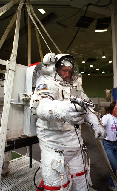 NASA image: Astronaut Mario Runco in EMU during training in WETF