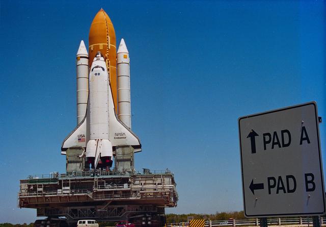 NASA image: Pre-flight views of orbiter Endeavour on way to launch pad for STS-77