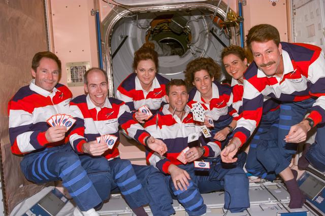 NASA image: STS-96 crew plays cards in the Node 1/Unity module