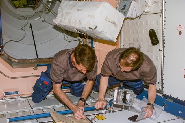 NASA image: Kent Rominger and Valeri Tokarev in Node 1/Unity module