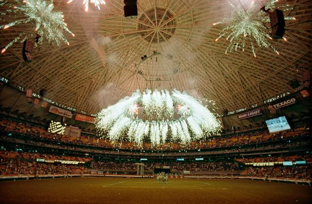 NASA image: Fireworks in the Astrodome during the Houston Livestock Show and Rodeo
