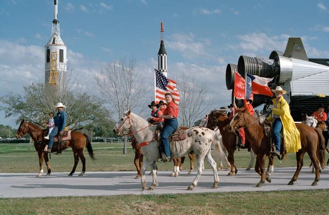 NASA image: Texas Independence Trail Riders ride through JSC prior to 1998 Rodeo