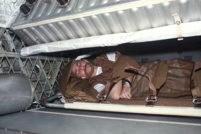 NASA image: View of Astronaut Owen Garriott in sleep restraints