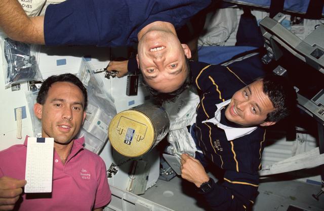 NASA image: Astronauts Newman, Walz and Bursch change out lithium hydroxide canister