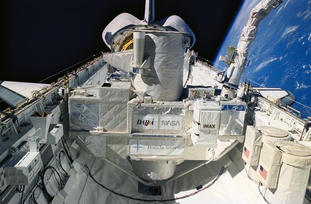 NASA image: ORFEUS and SPAS pictured during berthing in Discovery's cargo bay