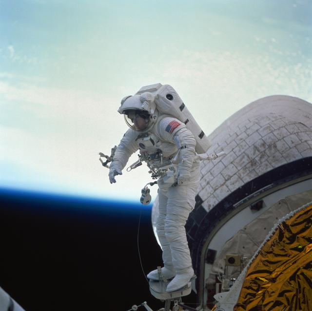 NASA image: Astronaut James Newman during in-space evaluation of portable foot restraint