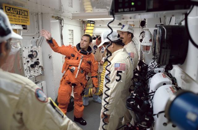 NASA image: STS-51 Walz seen in White Room prior to the launch of Discovery, OV-103