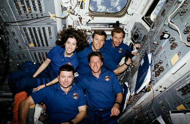 NASA image: In orbit crew portraits, taken in the aft flight deck.