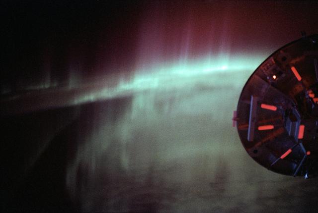 View of the Wake Shield Facility back dropped against the Southern Lights