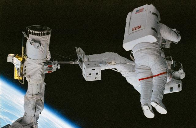 NASA image: Astronaut Bernard Harris on RMS during EVA