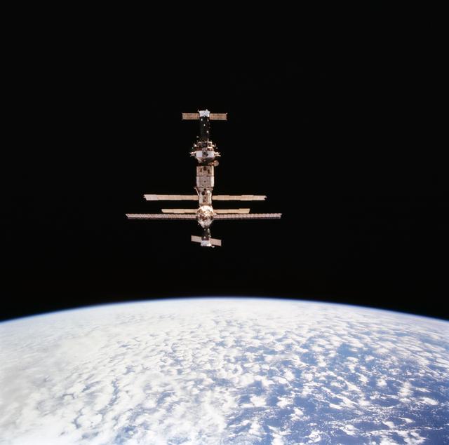 NASA image: Mir space station as seen from STS-63 Discovery