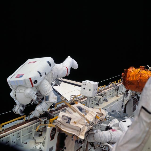 NASA image: Astronauts James Voss and Michael Gernhardt during EVA