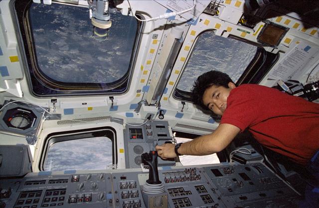 NASA image: Mission Specialist Koichi Wakata activities in the flight deck and middeck