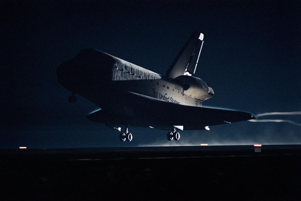 STS072-S-009 (20 Jan. 1996) --- The Space Shuttle Endeavour, with a crew of six aboard, touches down on Runway 15 at the Kennedy Space Center’s (KSC) Shuttle Landing Facility (SLF).  This mission’s conclusion marks only the third nocturnal Shuttle landing at the Florida facility.  Crew members were astronauts Brian Duffy, commander; and Brent W. Jett Jr., pilot; along with astronauts Leroy Chiao, Winston E. Scott, Daniel T. Barry and Koichi Wakata, all mission specialists.  Wakata represents Japan’s National Space Development Agency (NASDA).