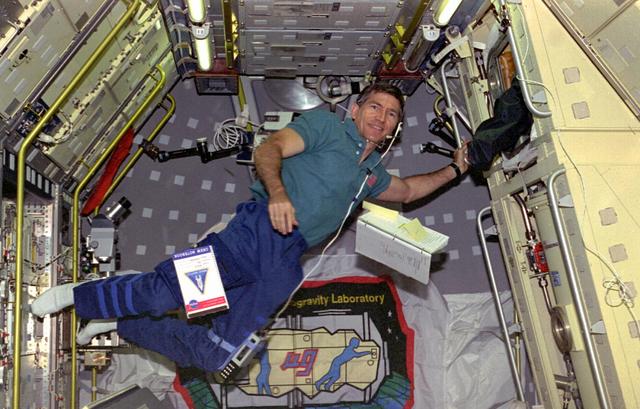 NASA image: CGF, Payload Specialist Fred Leslie working in USML-2 Spacelab