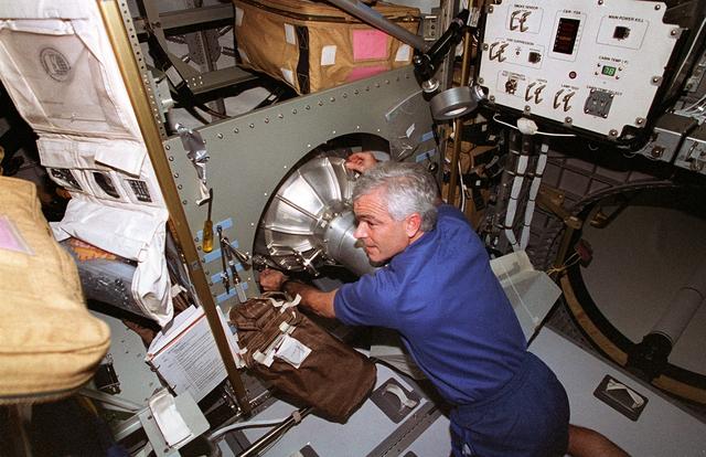 NASA image: Documentation of logistics transfer from shuttle Spacehab