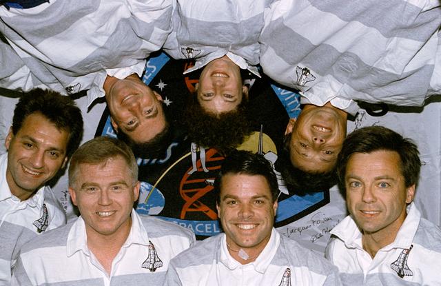 NASA image: STS-78 crew portrait in the Spacelab module