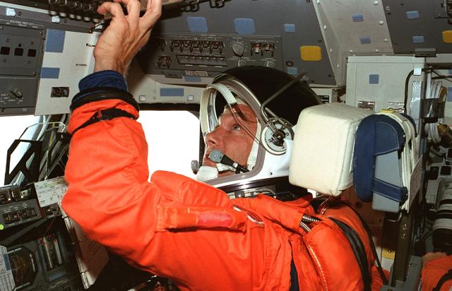NASA image: STS-79 crew on flight deck after launch