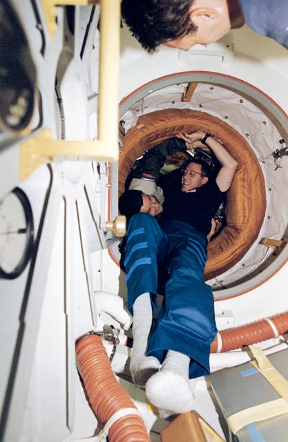 NASA image: Hatch opening and greeting after rendezvous