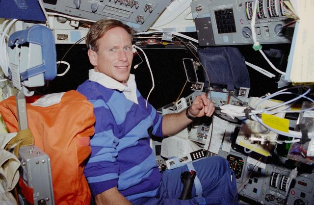 NASA image: MS Gernhardt on Columbia's forward flight deck