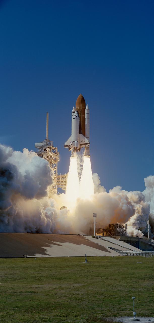 STS083-S-007 (4 April 1997)--- The Space Shuttle Columbia heads toward Earth-orbit from Launch Pad 39A at 2:20:32 p.m. (EST), April 4, 1997, at the Kennedy Space Center (KSC). Onboard the spacecraft to support the Microgravity Science Laboratory 1 (MSL-1) mission were astronauts James D. Halsell, commander; Susan L. Still, pilot; Janice E. Voss, payload commander; Michael L. Gernhardt and Donald A. Thomas, both mission specialists; along with payload specialists Roger K. Crouch and Gregory T. Linteris. A problem with a fuel cell caused the crew to cut the mission short and return to Earth on April 8, 1997.
