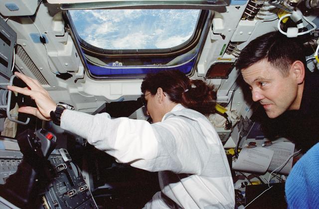 NASA image: Currie and Cabana on the flight deck during Node 1 grapple