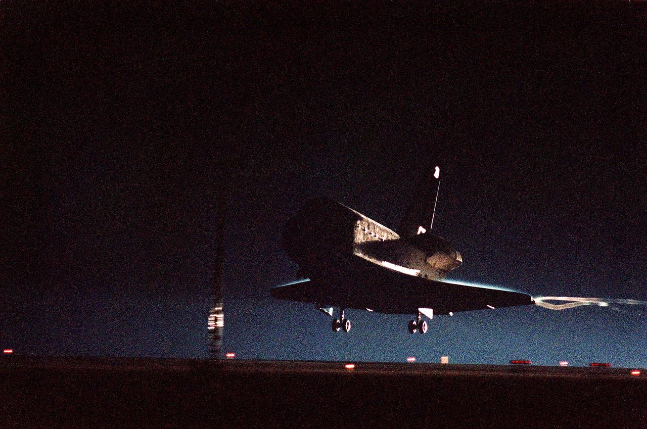 STS088-S-010 (15 Dec. 1998) --- NASA's final Space Shuttle mission of 1998 came to an ending with the landing of the Space Shuttle Endeavour at Kennedy Space Center (KSC).  Following a 4.6 million-mile journey, astronaut Robert D. Cabana, mission commander, guided the Orbiter down onto runway 15 with landing gear touchdown occurring at 10:54 p.m. (EST) January 15, 1998.  Others onboard were astronauts Frederick W. Sturckow, pilot; mission specialists Jerry L. Ross, Nancy J. Currie and James H. Newman; along with cosmonaut Sergei K. Krikalev, who represents the Russian Space Agency (RSA).