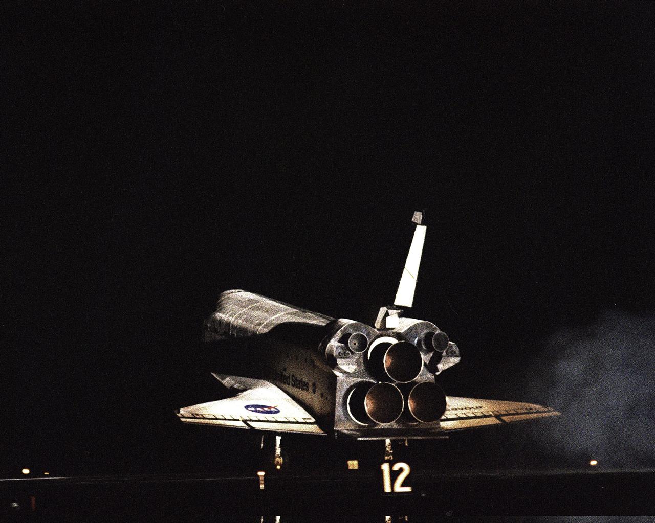 STS088-S-011 (15 Dec. 1998) --- NASA's final Space Shuttle mission of 1998 came to an ending with the landing of the Space Shuttle Endeavour at Kennedy Space Center (KSC).  Following a 4.6 million-mile journey, astronaut Robert D. Cabana, mission commander, guided the Orbiter down onto runway 15 with landing gear touchdown occurring at 10:54 p.m. (EST) January 15.  Others onboard were astronauts Frederick W. Sturckow, pilot; mission specialists Jerry L. Ross, Nancy J. Currie and James H. Newman; along with cosmonaut Sergei K. Krikalev, who represents the Russian Space Agency (RSA).