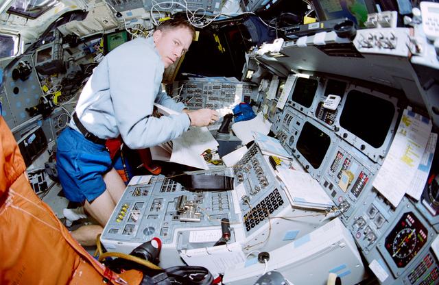 NASA image: Searfoss on the forward flight deck