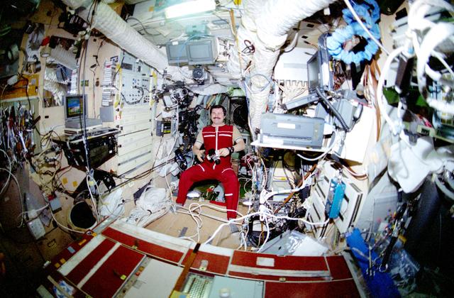 NASA image: Crewmember activity in the Mir Space Station Base Block and Kvant-2 module