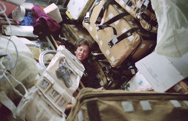 NASA image: Crewmember activity in the Spacehab module