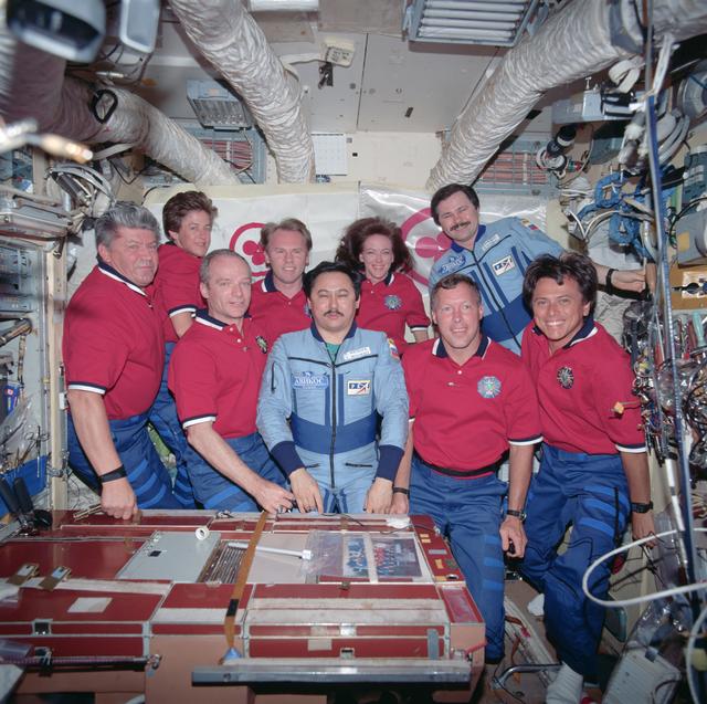 NASA image: STS-91 and Mir 25 crew portraits onboard the Mir Space Station