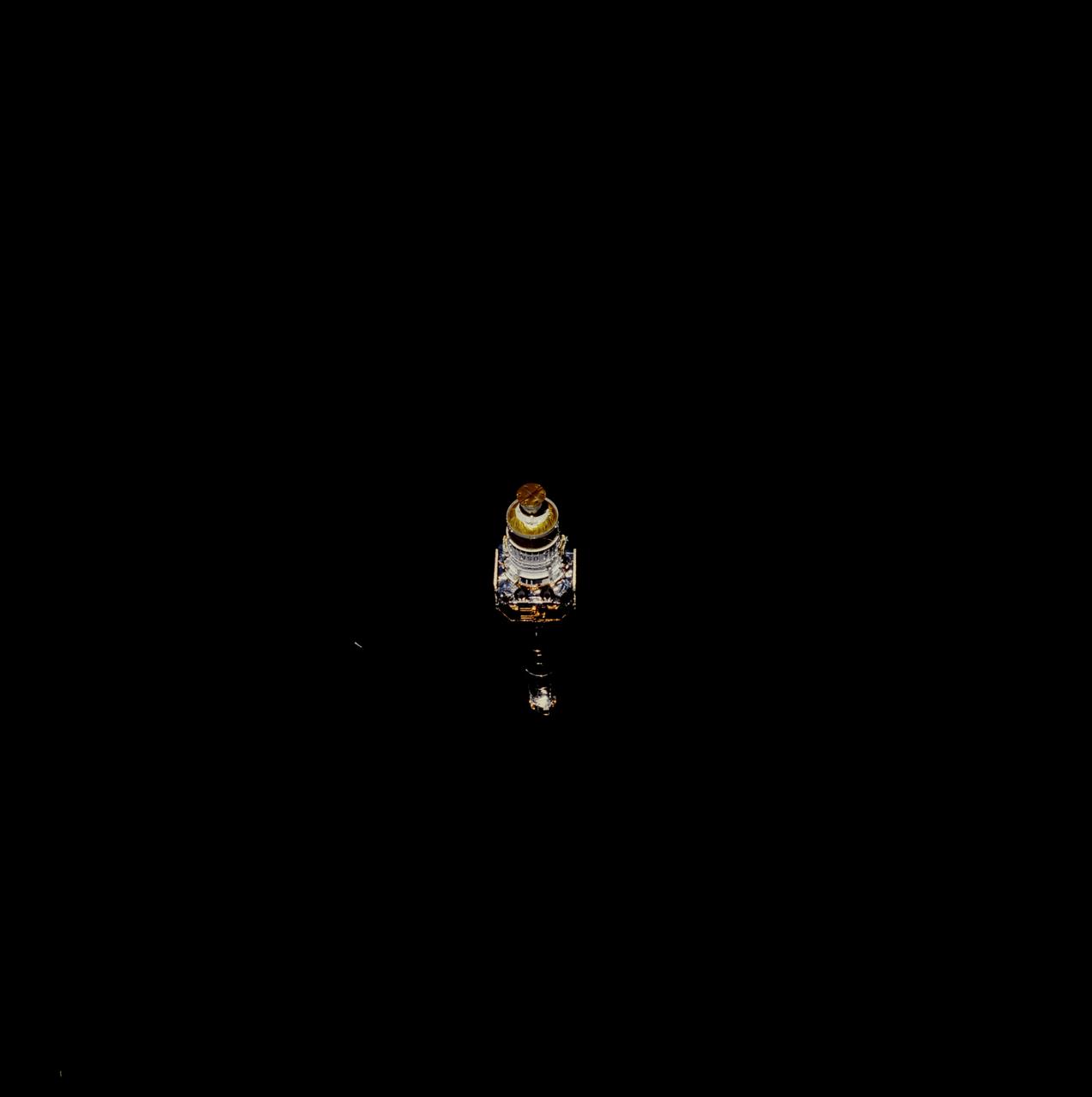 STS093-706-035 (23 July 1999)--- This 70mm frame shows the Chandra X-Ray observatory backdropped against the darkness of space not long after its release from Columbia's payload bay. The primary duty of the STS-93 crew was to deploy the world's most powerful X-Ray telescope. It was also one of the first actions of the crew, occurring just a few hours following the shuttle's arrival in Earth orbit. This scene is one of a series of still photos recorded by the crew before and during the deployment of the 50,162 pound observatory.